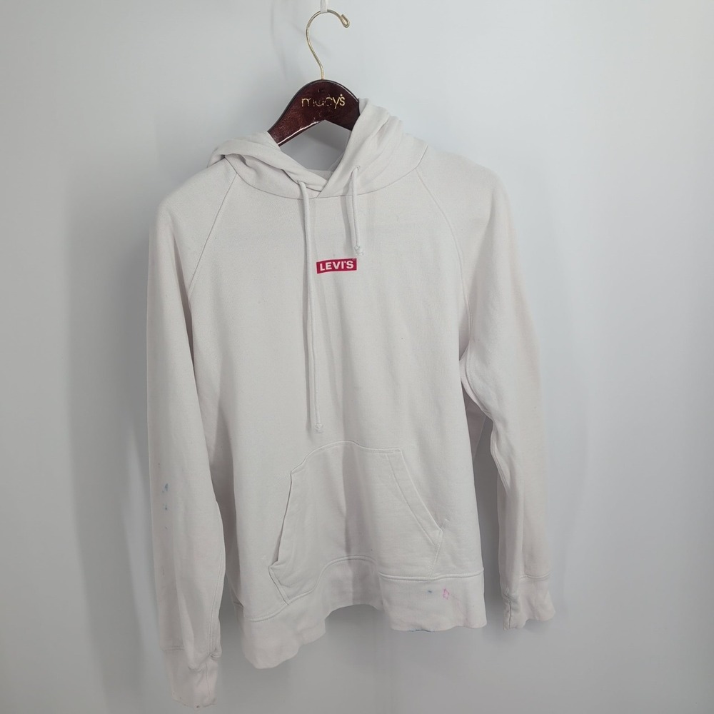 Thrashed Levi's Classic Red Logo Front Outdoor Long Sleeve Hoodie White Size‎ M